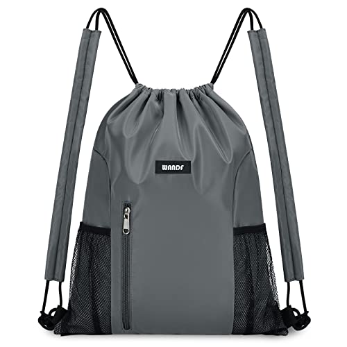 WANDF Drawstring Backpack, Gym String Bag with Shoulder Pad - color: M, Grey, size: Medium