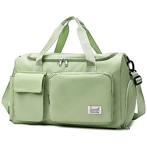 Suruid Gym Bag with Shoe Compartment, Sports Duffle Bag for Women, Green - color: Green