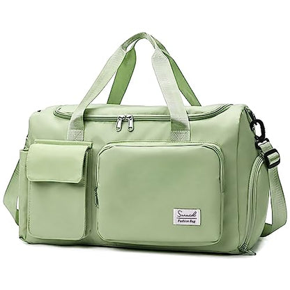 Suruid Gym Bag with Shoe Compartment, Sports Duffle Bag for Women, Green - color: Green