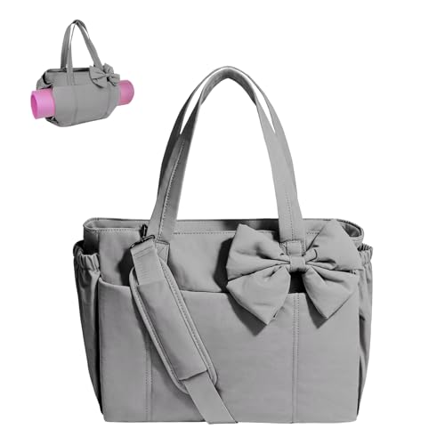 Gosect Women’s Crush Bow Puffer Tote Bag, Water Resistant Laptop Travel Yoga Work Bag - color: Grey