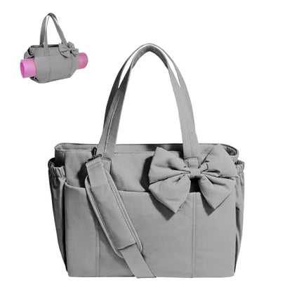 Gosect Women’s Crush Bow Puffer Tote Bag, Water Resistant Laptop Travel Yoga Work Bag - color: Grey