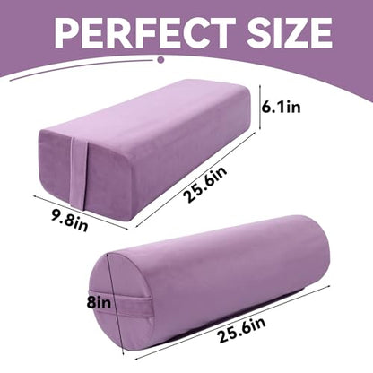 MABOZOO Yoga Bolster Set, Velvet Cover High Density Foam Pillows for Restorative Yoga and Meditation, Rectangular and Cylinder Bolster Pillow Meditation Cushion Pillow For Women Leg - color: Purple