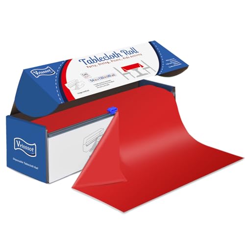 Red Table Cover Roll Disposable Tablecloth: 54in X 120ft Table Covers Plastic Table Cover Roll with Easy Slide Cutter Red Table Covers for Parties Disposable - color: Red, size: 1440" x 54" (Rectangular)