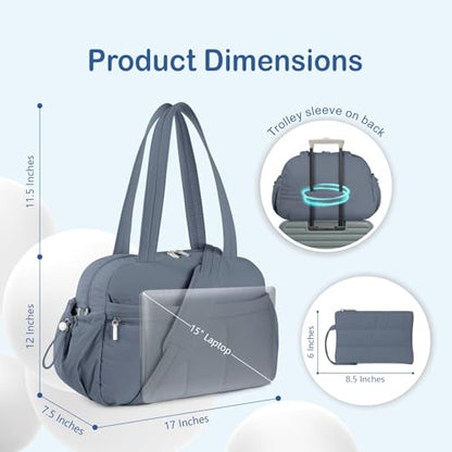 TOPDesign Travel Duffel Bag for Women, Puffer Gym Bag Sports Tote with Wet Pocket, Carry On Weekender with Luggage Sleeve (Blue Grey) - color: Blue Grey