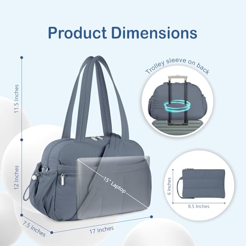 TOPDesign Travel Duffel Bag for Women, Puffer Gym Bag Sports Tote with Wet Pocket, Carry On Weekender with Luggage Sleeve (Blue Grey) - color: Blue Grey