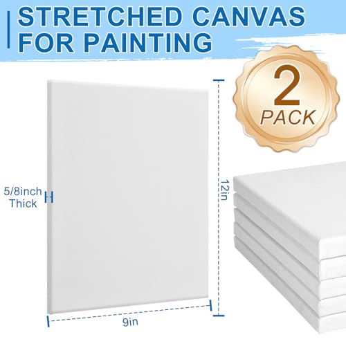ESRICH Stretched Canvas for Painting, 2 Pack 9x12 Inch Canvas Value Pack,Primed Acid-Free Cotton Blank Canvases, Painting Canvas for Oil & Acrylic Paint. - size: 9x12in