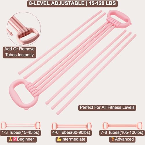 Resistance Bands with Handles for Women & Men | 8 Tube Adjustable Figure 8 Exercise Bands Set, Heavy Duty, Home Gym, Physical Therapy, Strength Training & Full Body Fitness - color: Purple