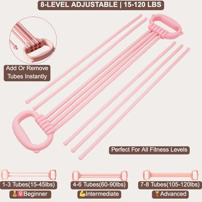 Resistance Bands with Handles for Women & Men | 8 Tube Adjustable Figure 8 Exercise Bands Set, Heavy Duty, Home Gym, Physical Therapy, Strength Training & Full Body Fitness - color: Purple