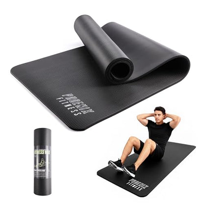 Phoenix Fitness NBR Yoga Mat - 15mm Extra Thick Exercise Mat with Carry Strap - Non Slip Yoga Mat for HIIT, Exercise & Pilates for Men and Women - Black or Pink - color: Black
