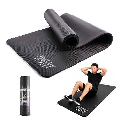 Phoenix Fitness NBR Yoga Mat - 15mm Extra Thick Exercise Mat with Carry Strap - Non Slip Yoga Mat for HIIT, Exercise & Pilates for Men and Women - Black or Pink - color: Black