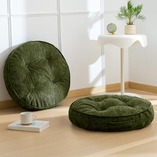 HIGOGOGO Floor Pillow Cushion for Adults, Meditation Cushion Pillow, Large Round Floor Sitting, Tufted Corduroy Cover, for Tatami Living Room or Yoga, 22x22 Inch, 2Pack, Dark Green - color: Round Dark Green, size: 4" Thick(Pack of 2)