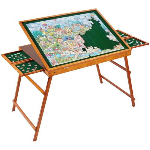 1500 Piece Wooden Jigsaw Puzzle Table with Drawers and Cover, Adjustable Puzzle Board with Foldable Legs, Portable Tilted Puzzle Easel for Adults, Velvet-Lined Tabletop and Drawers, Heavy Duty - size: 1500 Piece