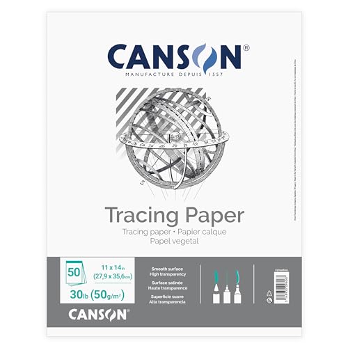 Canson Tracing Paper, 11" x 14", 50 Sheets/Pad, 1 Pad | For Pencil, Pen, and Ink, Top Bound Pad, 30 lb. (50gsm) - size: 11x14 inch