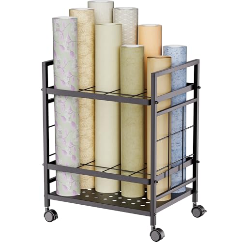 GIOTORENT Blueprint Storage Rack, Blueprint Holder with Wheels, Used for Storing Map/Poster/Blueprint/Architectural Construction Plan, 12 Slots, 2 Brakes, Silent Wheel for Home, Office, School(Black) - style: 12 Slots - Black