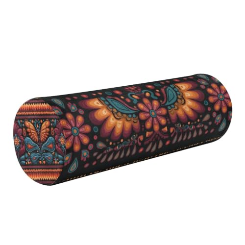 Neck Roll Pillow Bolster Pillows Round Health Memory Foam Long Round Cervical Cylinder Body Removable Washable Cover Bed Legs Back Yoga Mexican Otomi Black - color: Boho 19