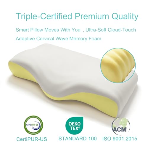 Memory Foam Cervical Pillow, Side and Back Sleeper Pillow for Neck Pain Relief, Orthopedic Cervical Contour Shape Soft Ergonomic Cervical Neck Pillow with Cooling Ice Silk Breathable Design