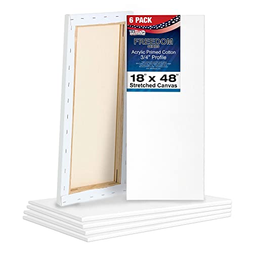 U.S. Art Supply 18 x 48 inch Stretched Canvas 12-Ounce Primed 6-Pack - Professional White Blank 3/4" Profile Heavy-Weight Gesso Acid Free Bulk Pack - Painting, Acrylic Pouring, Oil Paint - size: 18" x 48"