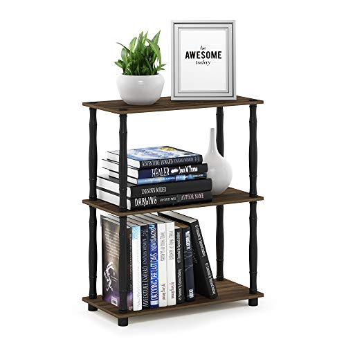 Furinno TURN-N-TUBE Storage Shelves, 3-Tier Book Shelf, Corner Shelf, Toolless Open Shelves, for Organization and Storage, Living Room, Garage, Home Office, Columbia Walnut - color: Columbia Walnut/Black, size: 3-Tier Classic Tube