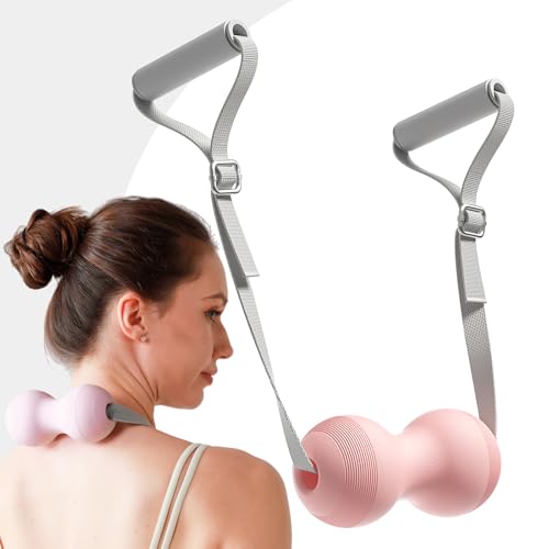 VICSKY Peanut Massage Ball with Handles & Pull Strap - Dual Trigger Point Therapy for Feet, Legs, Neck, Muscle Pain Relief, Myofascial Roller with Adjustable Strap (Pink) - color: B: Pink, Peanut Ball