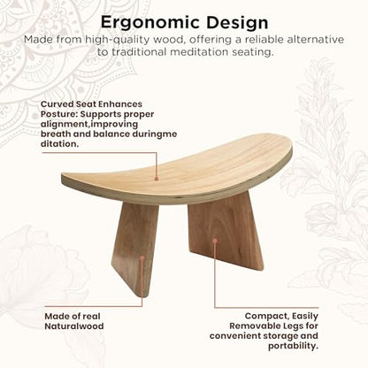 Ergonomic Wooden Meditation Bench for Seiza & Yoga Practice - Natural Portable Kneeling Seat for Travel & Prayer