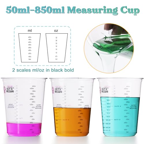 LET'S RESIN 32 oz Resin Mixing Cups, 45-Piece Kit with Gloves | Sturdy 1000 ml Disposable Cups Feature Two Measurement Scales and Include Protective Gloves for Resin and Paint Mixing - size: 1000ML