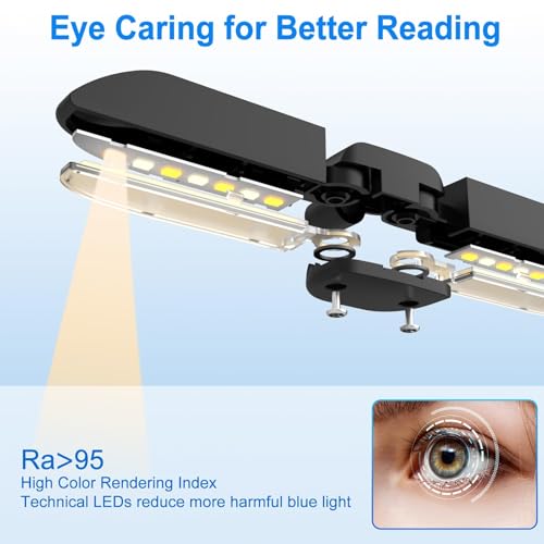 Vekkia 14 LED Rechargeable Book Light for Reading at Night | Eye-Care Reading Light for Books in Bed/180° Adjustable, Clip on Lamp/3 Color Temperatures, Lightweight - color: Jet Black
