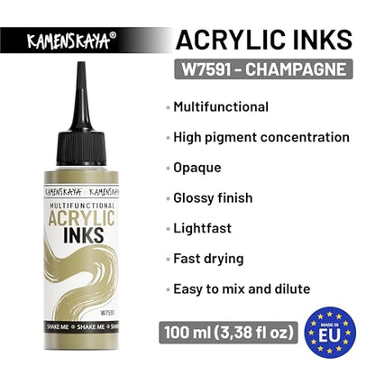 Acrylic Inks for Artists - 'Champagne' Acrylic Ink, 3.38 Fl Oz (100 ml) | Highly Concentrated, Multifunctional Liquid Acrylic Paint - color: Champagne