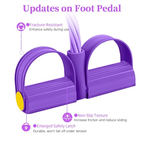 Pedal Resistance Band with Handle, Durable 6-Tube Exercise Bands - color: Purple