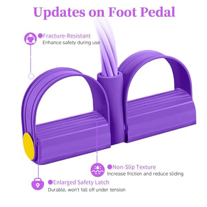Pedal Resistance Band with Handle, Durable 6-Tube Exercise Bands - color: Purple