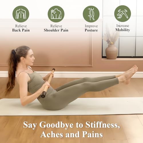 PAETA Yoga Stick for Stretching, 5ft Exercise Stick for Mobility & Flexibility, Bamboo Stretch Bar and Posture Pole with Non-Slip Grip - Includes Free Video Guide - color: Natural Bamboo