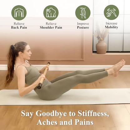 PAETA Yoga Stick for Stretching, 5ft Exercise Stick for Mobility & Flexibility, Bamboo Stretch Bar and Posture Pole with Non-Slip Grip - Includes Free Video Guide - color: Natural Bamboo