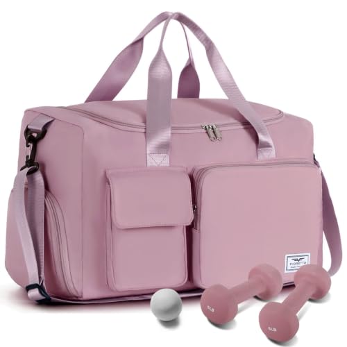 FIORETTO Women's Gym Duffle Bag with Shoes Compartment, 30L Capacity, Ideal for Travel, Gym, Sports, Duffel, Weekender - color: Grayish Pink, style: Gym Bag