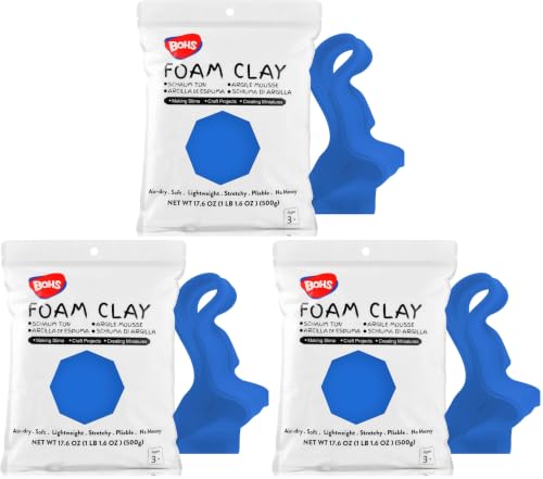 BOHS Blue Modeling Foam Clay - 1.1 Lbs, Squishy,Soft, Air Dry -for Flower Mirror,Cosplay,Fake Bake, Slime Supplies-500g (Pack of 3) - color: Blue, size: 500 g (Pack of 3)