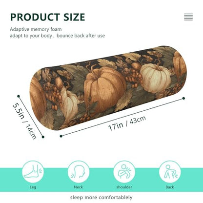 Bolster Pillow Neck Pillow Round Soft Health Memory Foam Pillows Long Cylindrical Body Pillow with Removable Cover Cute Back Yoga Brown Thanksgiving Pumpkins 17" x 5.5" - color: Brown Thanksgiving Pumpkins