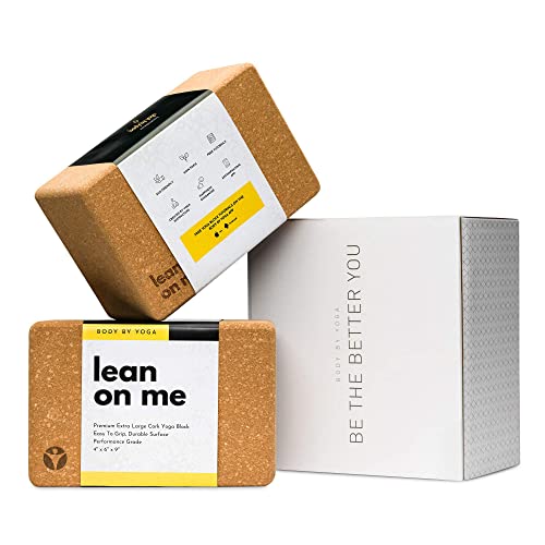 Cork Yoga Blocks 2 Pack – Premium Cork Grain, Highly Stable, Chip Resistant - color: Lean On Me