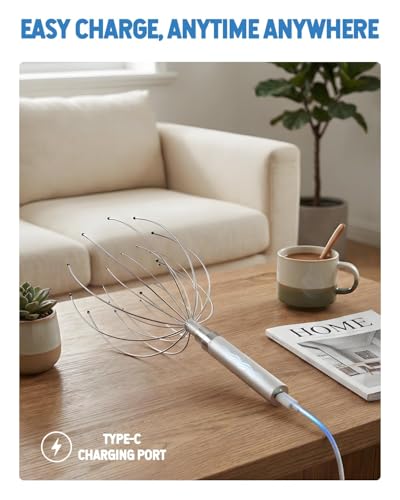 Winyoung Rechargable Head Massager Scalp Stress Relief, Electric Scalp Massager, Handheld Vibrating Head Scratchers with 20 Metal Fingers for Hair Scalp Massage Relaxation Self-Care
