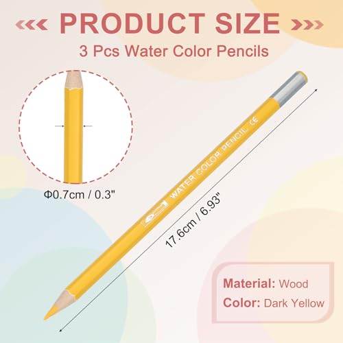 PATIKIL Watercolor Pencils, Dark Yellow Color Pencil Set Sketch Coloring Drawing Colored Pencils Bulk Artist Drawing Supplies for Adult Coloring Book Blending, 3 Pcs - color: Dark Yellow