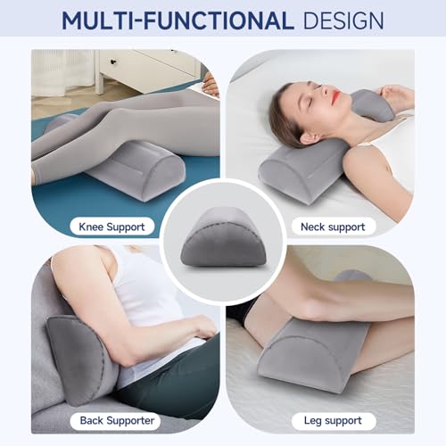 Inflatable Bolster Pillow for Legs, Knees & Back – Lightweight,Half Moon Support Cushion for Sleeping & Travel – Soft Milk Fiber & TPU – Adjustable Lumbar, Knee & Ankle Support 51x21x12cm