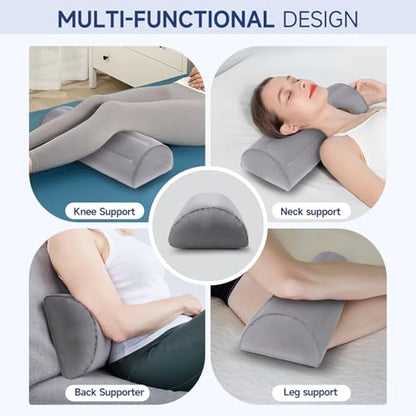 Inflatable Bolster Pillow for Legs, Knees & Back – Lightweight,Half Moon Support Cushion for Sleeping & Travel – Soft Milk Fiber & TPU – Adjustable Lumbar, Knee & Ankle Support 51x21x12cm