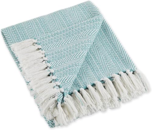 DII Herringbone Striped Collection Cotton Throw Blanket, 50x60, Aqua, (Pack of 12) - color: Aqua, size: 50x60" (Pack of 12)