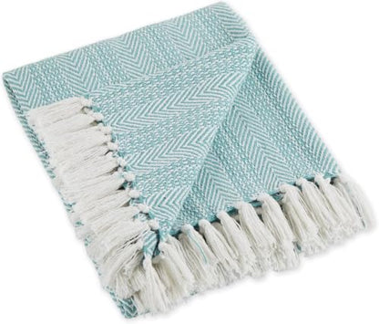 DII Herringbone Striped Collection Cotton Throw Blanket, 50x60, Aqua, (Pack of 12) - color: Aqua, size: 50x60" (Pack of 12)