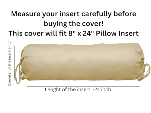 Saffron Bolster Removable Cover Cotton (Beige, 8"x24" (20 cm x 60 cm)) - color: Beige, size: 8" x 24"