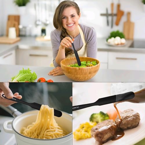 3pcs Silicone Jar Spatulas 10in Long Skinny Heat-Resistant, Narrow Spatula Set for Scraping Peanut Butter, Sourdough, Jam in Small Containers, Blenders & Baking (Black) - color: Black