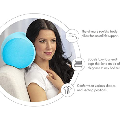Microbead Bolster Neck Roll Pillow, 14x8 in Cylinder Tube, Aqua Green | Silky smooth face helps prevent sleep creases and hair breakage, light squishy support for head and shoulders, travel ready - color: Aqua Green
