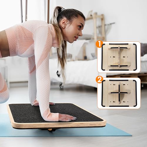 Adult Professional Wooden Balance Board - 350 lbs Non-Slip Balance Board Design, Suitable for Physical Therapy and Under-Desk Use, 2 Simple Setup Methods, Durable and Stable Wooden Board