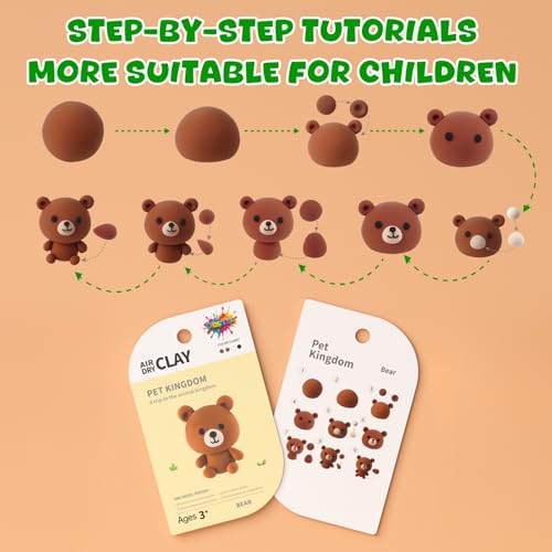 Air Dry Clay for Kids - 6 Animal Themed Modeling Clay Kit, Model Magic Clay with Sculpting Tools and Tutorials, Ultra Light & Soft, Non-Toxic & Safe, DIY Arts and Crafts School Projects for Kids - color: Animals