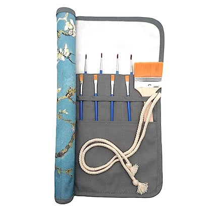 Funny live Paint Brush Holder Art Supplies, Artist Paint Brush & Storage Organizer Roll-Up Case Bag, Protect Acrylic Oil Watercolor Paintbrushes (Almond Blossom 20 Slot Pockets) - color: Almond Blossom 20 Slot Pockets