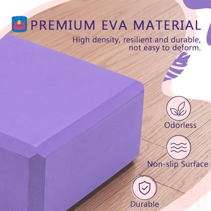 Chalyna 3 Pcs Yoga Bolster Pillow & Yoga Blocks Set Stretching and Back Support Lightweight Foam Blocks Portable Handle Soft Non-slip Surface Reusable for Pilates Meditation Balance Purple