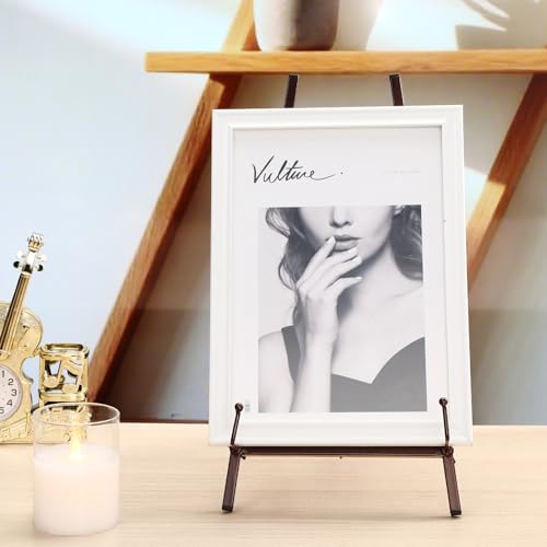Leinuosen 1 Pcs Metal Easel Stand 16.5" H x 8.7" W x 4.3" D Table Top Easel Stand for Display Tripod Art Picture Mirror Modern Plate Holder for Display Book Photo Wedding Sign (Brown) - color: Brown