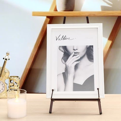 Leinuosen 1 Pcs Metal Easel Stand 16.5" H x 8.7" W x 4.3" D Table Top Easel Stand for Display Tripod Art Picture Mirror Modern Plate Holder for Display Book Photo Wedding Sign (Brown) - color: Brown